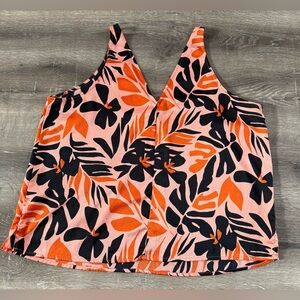 Old Navy, V-Neck Sleeveless Orange Satin Floral Blouse, Size XL